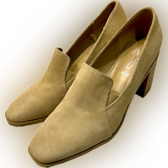 EUC Joie SZ 8.5M “Wevenly Marl” tan block heel loafer, beige suede 100% leather - Picture 1 of 9